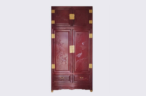 汤原高端中式家居装修深红色纯实木衣柜